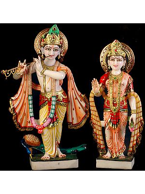 Fluting Radha and Krishna with Peacock