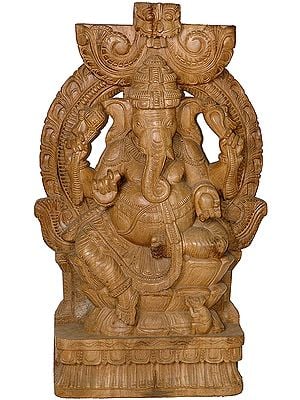 Four-Armed Lord Ganesha Seated on Lotus