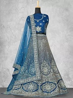 Net Wedding Lehenga In Thread With Sequence Work And Net Duppata