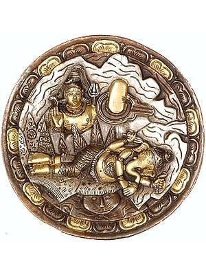 6" Ganesha Dreaming about his Father Shiva | Wall Hanging Plate in Brass