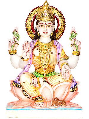 Shri Lakshmi White Marble Sculpture