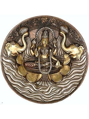 7" Goddess Lakshmi Wall Hanging Plate in Brass | Handmade | Made in India