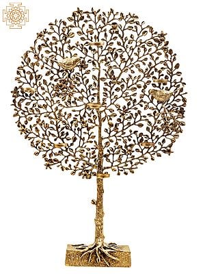 28" Brass Tree with Candle Holder | Handmade
