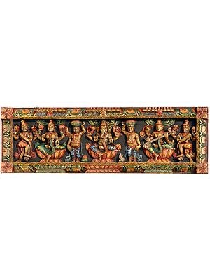 Lakshmi, Ganesha and Saraswati Panel with Dwarves and Doorkeepers