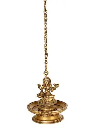 27" Lamp of Wisdom (Goddess Saraswati Hanging Lamp) In Brass | Handmade | Made In India