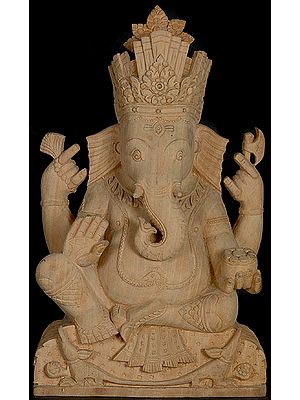Lord Ganesha Seated in Royal Ease Posture (Maharaj-lila-asana) with Stylized Rats