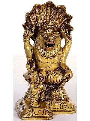 5" Lord Vishnu as Narasimha with Prahlada In Brass | Handmade | Made In India