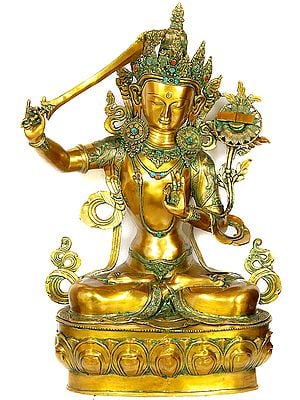 39" Large Size Manjushri - Bodhisattva of Transcendent Wisdom (Tibetan Buddhist Deity) In Brass | Handmade | Made In India
