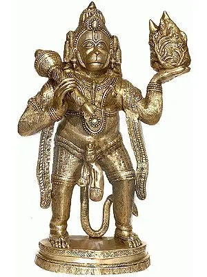 34" Large Size  Hanuman Carrying Mount Dron In Brass | Handmade | Made In India