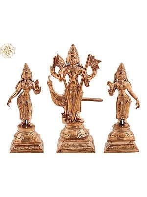 5" Small Bronze Lord Murugan With Devasena and Valli
