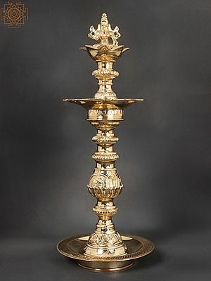 15" Goddess Lakshmi Design Oil Lamp