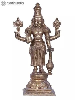 13" Bronze Bhagawan Vishnu Standing Statue on Pedestal | Madhuchista Vidhana (Lost-Wax) | Panchaloha Bronze from Swamimalai