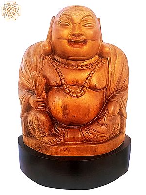 13" Wooden Seated Laughing Buddha