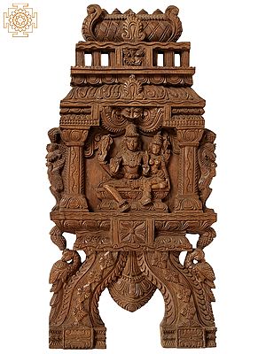 21" Wooden Sitting Shiva Parvati with Kirtimukha | Kavadi Wall Panel