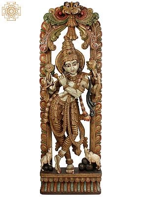 72" Large Wooden Lord Venugopal (Krishna) Playing Flute