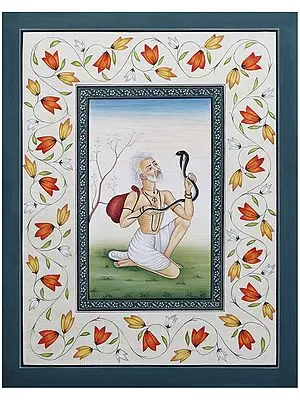 Sadhu with a Serpent | Watercolor Painting