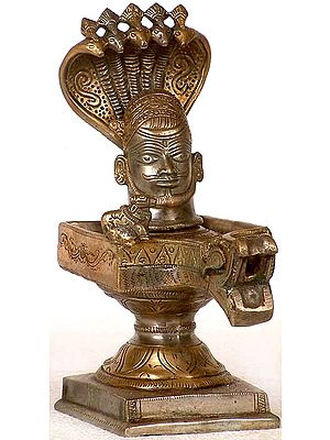 8" Mukha Linga Protected by Five Hooded Serpent In Brass | Handmade | Made In India