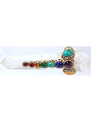Multi-color Crystal Healing Rod (With Garnet, Carnelian, Green Onyx, Turquoise, Lapis Lazuli, Amethyst, Prehnite, Yellow Chalcedony and Rose Quartz)