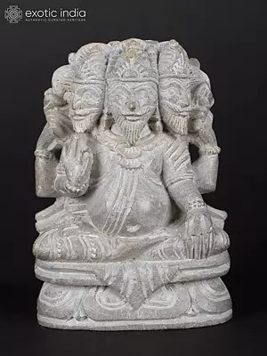 4" Small Hindu God Brahma Sculpture In Pink Stone