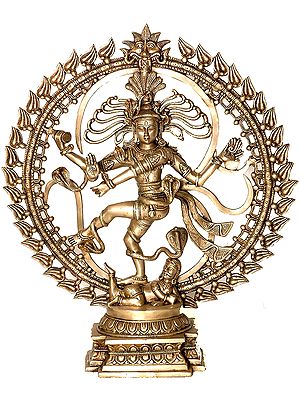 24" Nataraja Dancing Against The Backdrop of Om In Brass | Handmade | Made In India