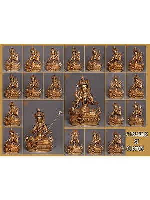 World-class Set of 21 Taras Copper Statues | Handcrafted In Nepal | Copper With 24K Gold