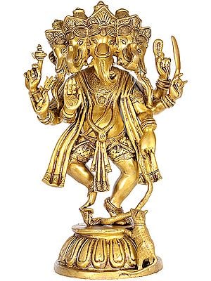 15" Panchmukhi Ganapati Brass Statue | Handmade | Made in India