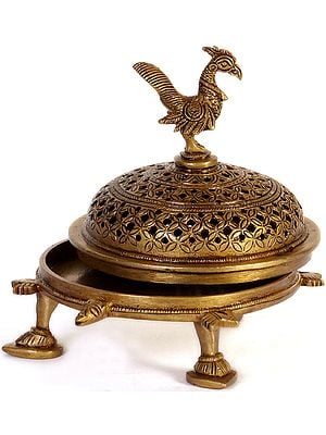 5" Peacock Incense Burner with Tortoise Base In Brass | Handmade | Made In India