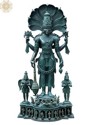 85" Bhagwan Satyanarayan | Madhuchista Vidhana (Lost-Wax) | Panchaloha Bronze from Swamimalai (Shipped by Sea)