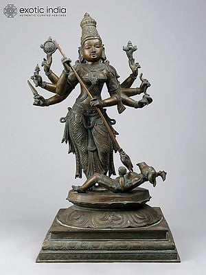 25" Eight Armed Goddess Durga (Mahishasura-Mardini) | Madhuchista Vidhana (Lost-Wax) | Panchaloha Bronze from Swamimalai