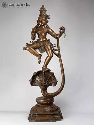 48" Large Superfine Lord Krishna Dancing on Kaliya Naag | Bronze Statue