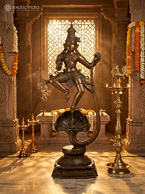 48" Large Superfine Lord Krishna Dancing on Kaliya Naag | Bronze Statue