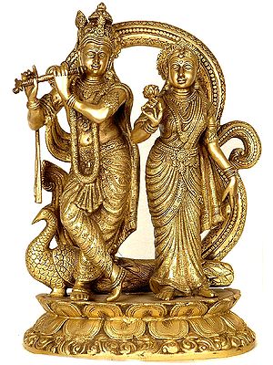 Radha Krishna with Om (AUM) Background and Peacock