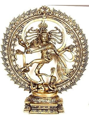 20" Nataraja Dancing Against the Backdrop of Om | Handmade Brass Statue | Made in India