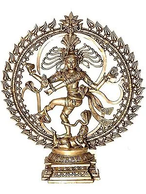 24" Nataraja Dancing Against The Backdrop of Om In Brass | Handmade | Made In India