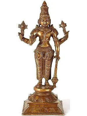 12" Lord Vishnu Brass Sculpture | Handmade Spiritual Home Decor