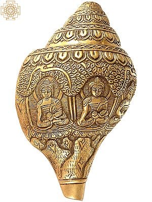 8" Tibetan Buddhist Five Dhyani Buddhas Conch in Brass | Handmade | Made in India