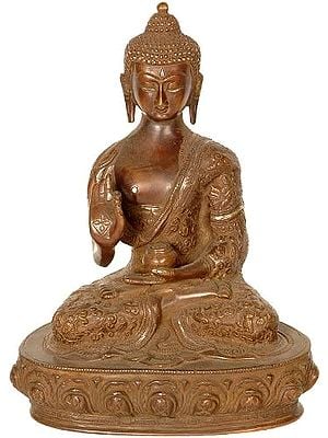 9" Blessing Introspective Buddha with His Life Carved on His Robe In Brass | Handmade | Made In India