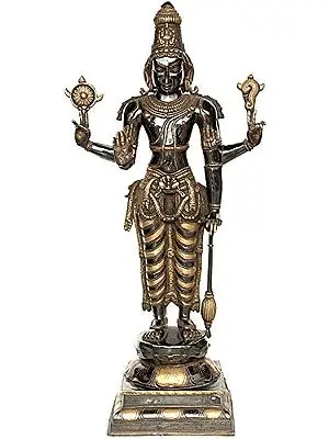 37" Large Size Chaturbhuja Narayana Vishnu In Brass | Handmade | Made In India