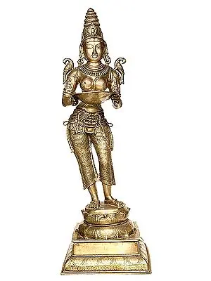 51" Large Size Deeplakshmi in Brass | Handmade | Made in India