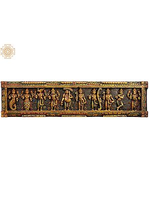 Dashavatara Panel -Ten Incarnations of Lord Vishnu<br>(From the Left - Matshya, Kurma, Varaha, Narasimha, Vaman, Parashurama, Rama, Balarama, Krishna and Kalki)