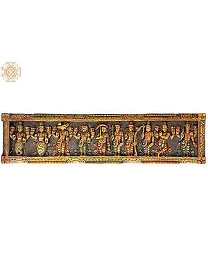 Dashavatara Panel -Ten Incarnations of Lord Vishnu (From Left - Matshya, Kurma, Varaha, Narasimha, Vaman, Parashurama, Rama, Balarama, Krishna and Kalki)