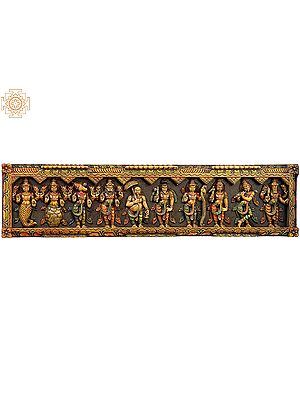 Dashavatara Panel -The Ten Incarnations of Lord Vishnu<br>(From the Left - Matshya, Kurma, Varaha, Narasimha, Vaman, Parashurama, Rama, Balarama, Krishna and Kalki)