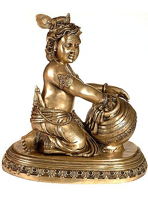 18" Butter Thief Kanha In Brass | Handmade | Made In India