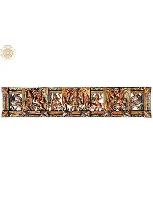 Dancing Radha Krishna with Central Vishnu, Gopis and Yali Figures (Panel)