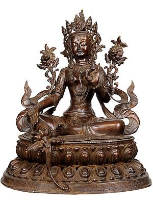 24" Tibetan Buddhist Goddess Green Tara In Brass | Handmade | Made In India