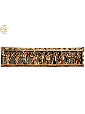 Dashavatara Panel -The Ten Incarnations of Lord Vishnu (From the Left - Matshya, Kurma, Varaha, Narasimha, Vaman, Parashurama, Rama, Balarama, Krishna and Kalki)