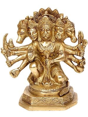 7" Five Headed Hanuman as Eleventh Rudra In Brass | Handmade | Made In India
