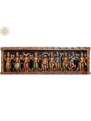 Large Size Dashavatara Panel -The Ten Incarnations of Lord Vishnu (From the Left - Matshya, Kurma, Varaha, Narasimha, Vaman, Parashurama, Rama, Balarama, Krishna and Kalki)