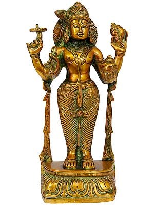 7" Brass Lord Vishnu Statue as Dhanvantari - The Physician of the Gods | Handmade Idols | Made in India