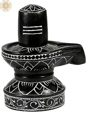 Carved Shiva Linga | Black Marble Statue from Mahabalipuram